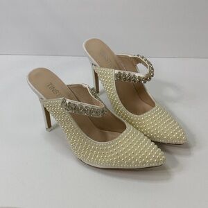 TINSTREE Elegant Cream Pearl Embellished Heels